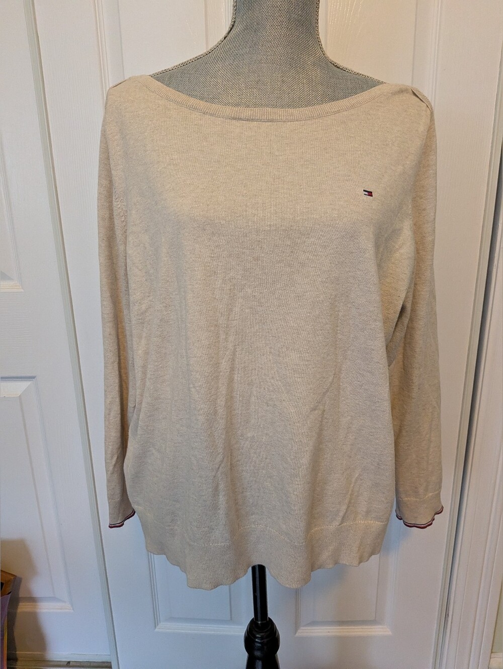 Tommy Hilfiger Beige Boatneck Knit Sweater